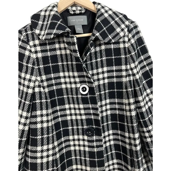 Anne Taylor Plaid Peacoat Size 6 Black & White Recycled Wool Blend Women’s - Picture 3 of 11